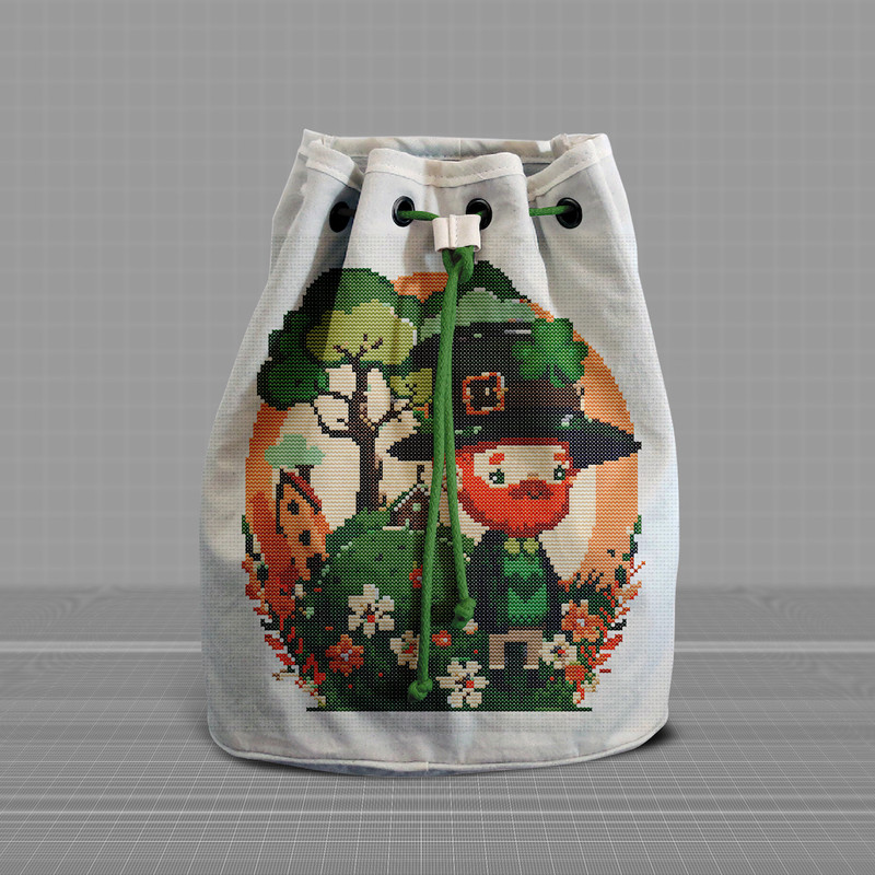 11 Leprechaun with spring flowers, shamrock and hamlet St Patrick day cross stitch digital printable A4 PDF pattern for home decor and gift  .jpg