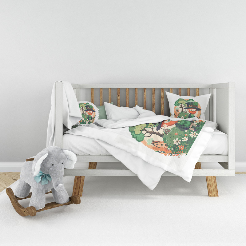 13 Leprechaun with spring flowers, shamrock and hamlet St Patrick day cross stitch digital printable A4 PDF pattern for home decor and gift  .jpg