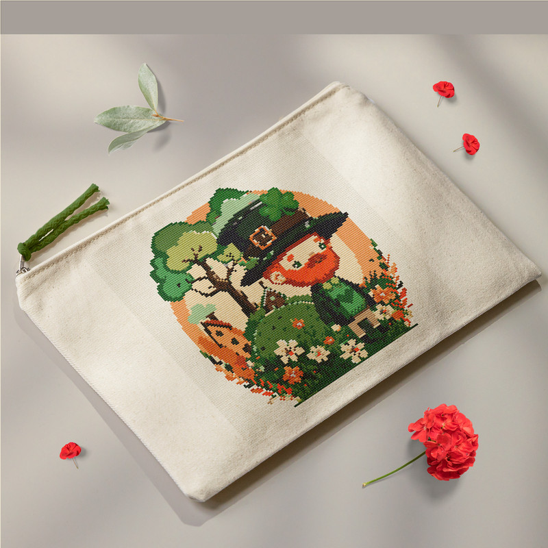 14 Leprechaun with spring flowers, shamrock and hamlet St Patrick day cross stitch digital printable A4 PDF pattern for home decor and gift  .jpg