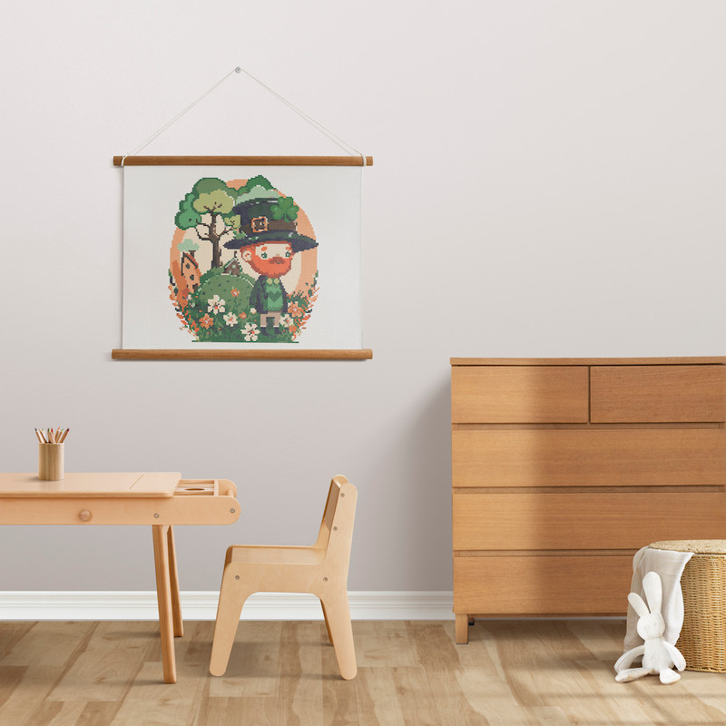 15 Leprechaun with spring flowers, shamrock and hamlet St Patrick day cross stitch digital printable A4 PDF pattern for home decor and gift  .jpg