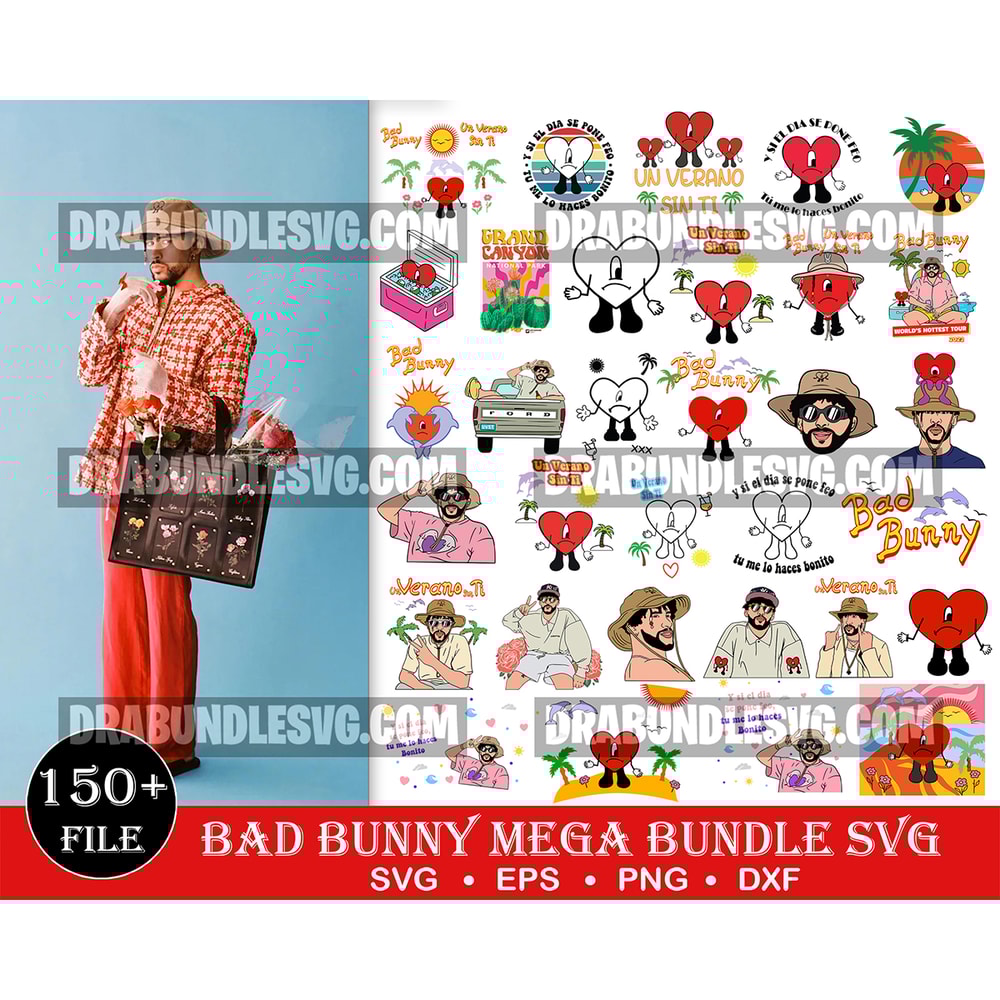 150 Bad Bunny SVG, Yo Perreo Sola, Instant Download, PNG, Cut File, Cricut, Silhouette, Bundle, EPS, Dxf, Pdf, El Conejo Malo.jpg