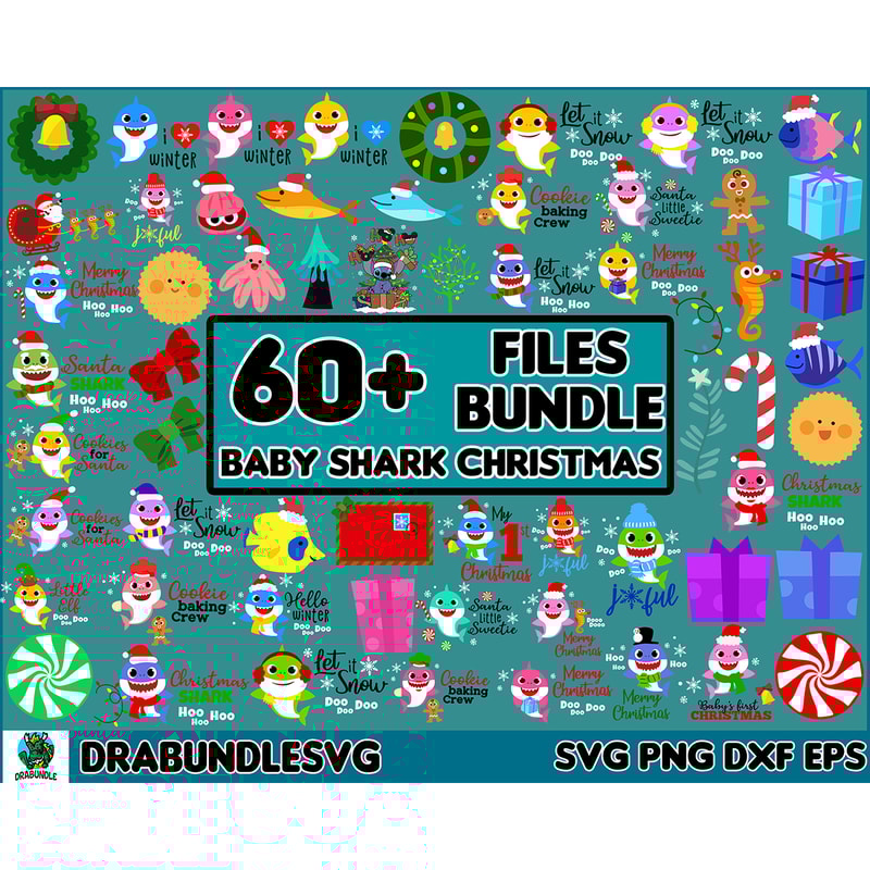 60 Christmas Svg Bundle Baby Shark Svg, Dodo Shark Svg, Daddy Shark Svg, Christmas Svg, Christmas Png, Christmas Tshirt Print, Cricut Svg, Funny Svg, Banner Svg