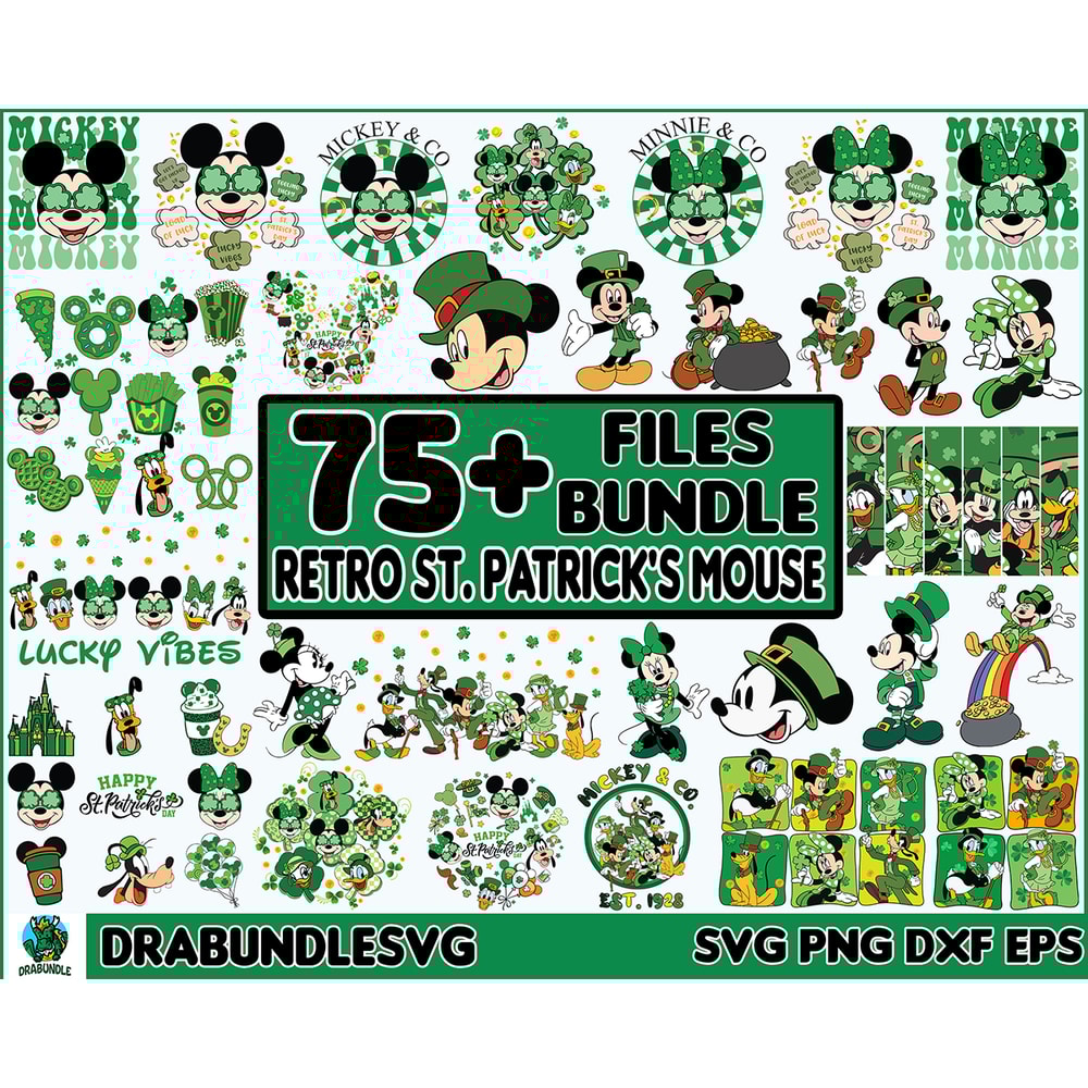 75 Files Retro St. Patrick's Mouse SVG PNG Bundle, Magical St. Patricks Day Png, Retro Mouse Svg, Mouse and Friends , Digital Instant Download.jpg