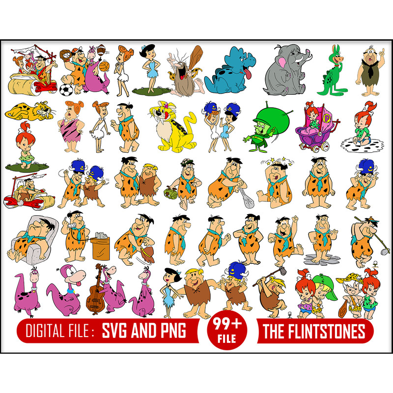 99 Flintstones svg, The Flintstones outline svg, Flintstones png, Fred Svg, Barney Svg, Dino Svg, Pebbles, The Flintstones birthday, cut file.jpg