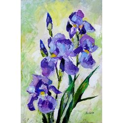 Iris Painting Flowers Original Art Spring Canvas Wall Art Floral Oil by PaintingsDollsByZoe