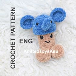 crochet dick pattern with 3 hats, elephant dick amigurumi easy pattern, Wiwi Bachelorette gift ideas crochet pattern