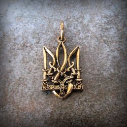 Ukraine tryzub bronze necklace pendant,handmade ukraine national symbol charm,ukrainian bronze national emblem trident