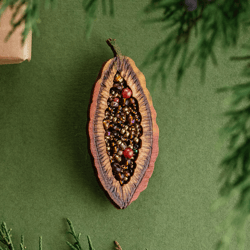 Cocoa Handmade Brooch - Feminist Pin - Wood Jewellery - Boho brooch
