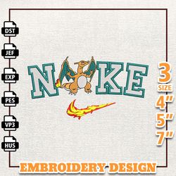 nike charizard anime embroidery design instant download