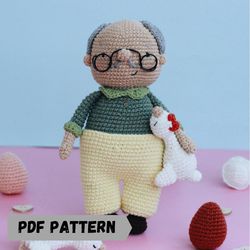 PDF pattern amigurumi crochet doll Grandpa with chicken