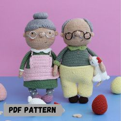 PDF 2 in 1 Grandpa and Grandma amigurumi crochet doll pattern
