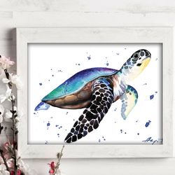 Sea Turtle Watercolor Wall Decor, watercolor sea turtle, handmade wall art painting by Anne Gorywine