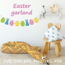 Easter garland in SVG, EPS, DXF, PNG, PDF and JPG formats, SVG files for Cricut, Laser cut file DXF for Silhouette