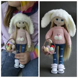 Easter bunny doll Pattern amigurumi, knit bunny clothes Eng PDF