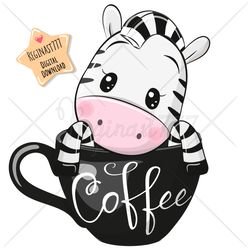 cute cartoon zebra png, cup, clipart, sublimation design, flowers, print, clip art