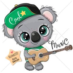 Cute Cartoon Koala PNG, Guitar, clipart, Sublimation Design, Children illustration, digital clip art