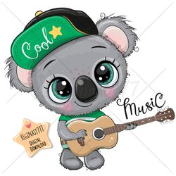 cute cartoon koala png, guitar, clipart, sublimation design, children illustration, digital clip art