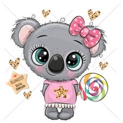 Cute Cartoon Koala PNG, clipart, Sublimation Design, Children printable, Lollipop, art