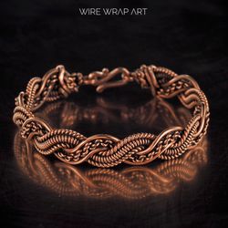 Unique copper wire wrapped bracelet for him her, Unisex bracelet, Handmade woven wire jewelry, Design by WireWrapArt