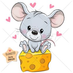 cute cartoon mouse png, cheese, clipart, sublimation design, print, clip art