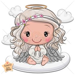 Cute Cartoon Angel PNG, Cloud, clipart, Sublimation Design, print, clip art