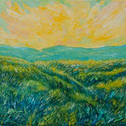 Meadow painting Sunrise Original Art Oil painting on canvas 24"x24"