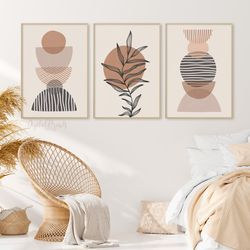 Boho Art Prints, 3 Piece Abstract Wall Art, Neutral Artwork for Bedroom, Beige and Black Living Room Art Above Couch