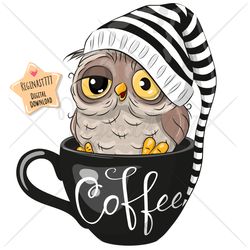 cute cartoon owl png, cup, clipart, sublimation design, hood, print, clip art