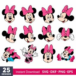Layered Minnie Mouse Svg Bundle, Instant Download, Bundle For Cricut, Silhouette Vector SVG PNG DXF Cut File