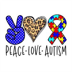 peace love autism svg, autism svg, say hi hand svg, heart svg, leopard heart svg, autism ribbon svg, colored puzzle svg,