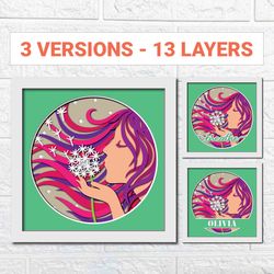 dandelion girl 3d shadow box svg/ 3d breathe layered cardstock/ dandelion breathe shadow box/ relax 3d svg/ for cricut