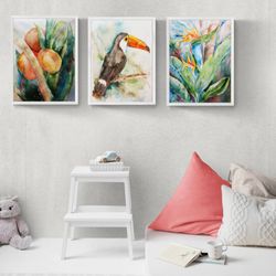 Tropical Birds Wall Art Set - digital file that you will download