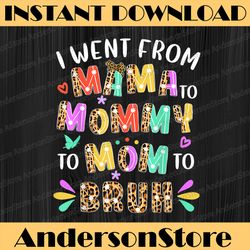 first mother's day i went from mama to mommy to mom to bruh happy mother's day png sublimation design