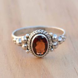Red Garnet Gemstone Silver Women Ring, Organic Birthstone Crystal And 925 Sterling Silver Handmade Artisan Jewelry