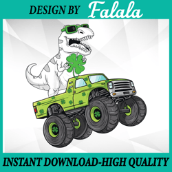 kids st patricks day t rex riding monster truck dino png, patrick day png, digital download