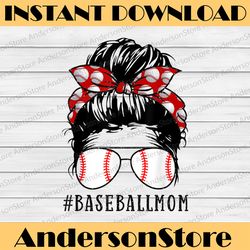 bleached baseball mom messy bun player mom mother's day happy mother's day png sublimation design