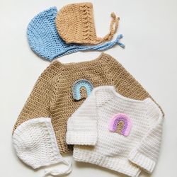 crochet pattern baby sweater and hat set of 2, pullover for baby boy jumper girl diy jacket crochet clothes for baby gif