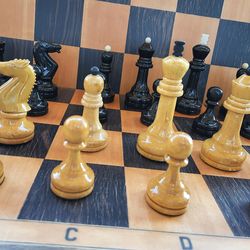 Grandmaster GM Soviet tournament chess pieces set- Big (king 11 cm) wooden weighted chessmen USSR vintage