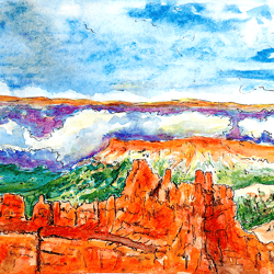 Bryce Canyon Park Original Watercolor painting Utah Mountains Landscape Original Art 8 by 12
