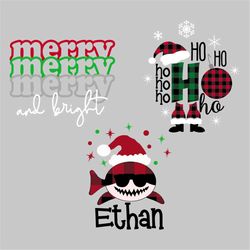 merry and bright, ho ho ho, ethan svg, christmas svg, plaid hat svg, fish svg, santa hat svg, ho ho ho svg, plaid fish s