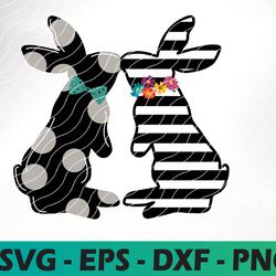 easter bunnies pattern, easter svg, polka dot bunny striped bunny cute bunny floral springtime cricut file, svg, dxf, pn