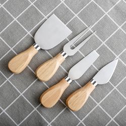 Stainless Steel Cheese Knife, Cheese Butter Pizza, Creamy Butter, Cheese Knife And Fork Set Of Four With Wooden Handle