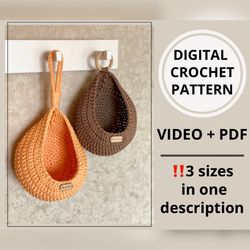 easy diy crochet hanging basket pattern, crochet hanging planter pattern, large storage crochet hanging basket pattern