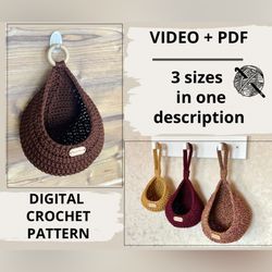 6 in 1 Easy DIY Crochet hanging basket Pattern, Crochet hanging Planter Pattern, storage crochet hanging basket Pattern