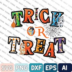 halloween bluey bingo trick or treasvg, halloween family matching svg, bluey costume svg, bluey ghost fan lovers svg