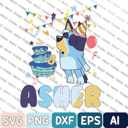 Personalized Blue Dog Birthday Svg, Custom Name & Year Blue Dog Birthday Svg, Birthday Boy Svg, Birthday Party Svg, Cute