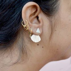 Shell Stud Earrings, Silver Shell Earrings, Ocean Studs Ear Jacket Earrings, Silver Minimalist Earrings Handmade Jewelry