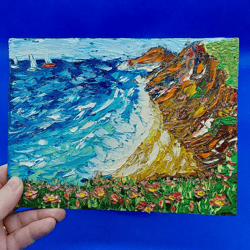 Seascape Regatta Painting Tropics Sailboats Art Summer Landscape Beach Shore Impasto Original Painting