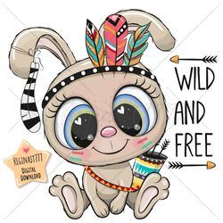 cute cartoon rabbit png clipart, wild, tribal, sublimation design, digital clip art