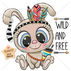 Cute Cartoon Rabbit PNG clipart, Wild, Tribal, Sublimation Design, Digital clip art